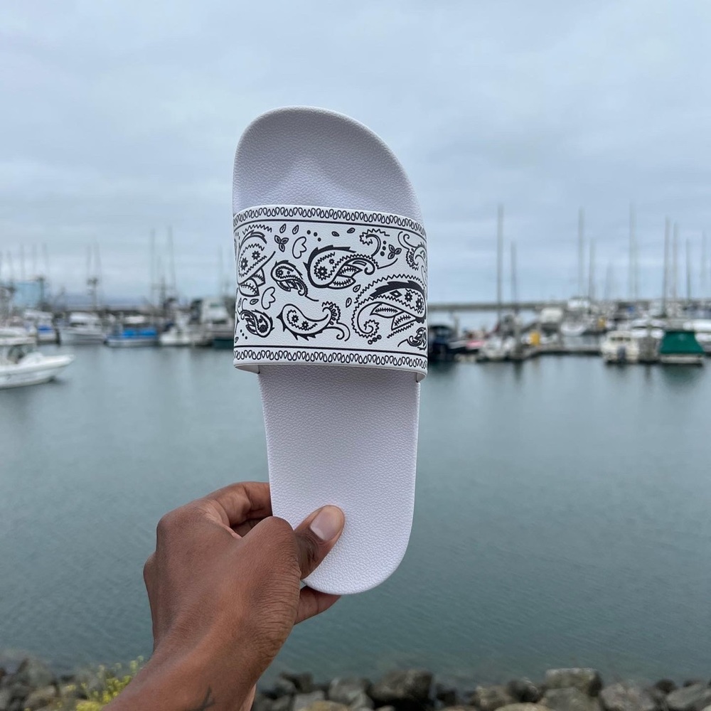 White Bandana Paisley Slides